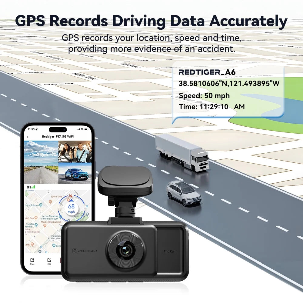 RedTiger A6 3 Channel Dash Cam 