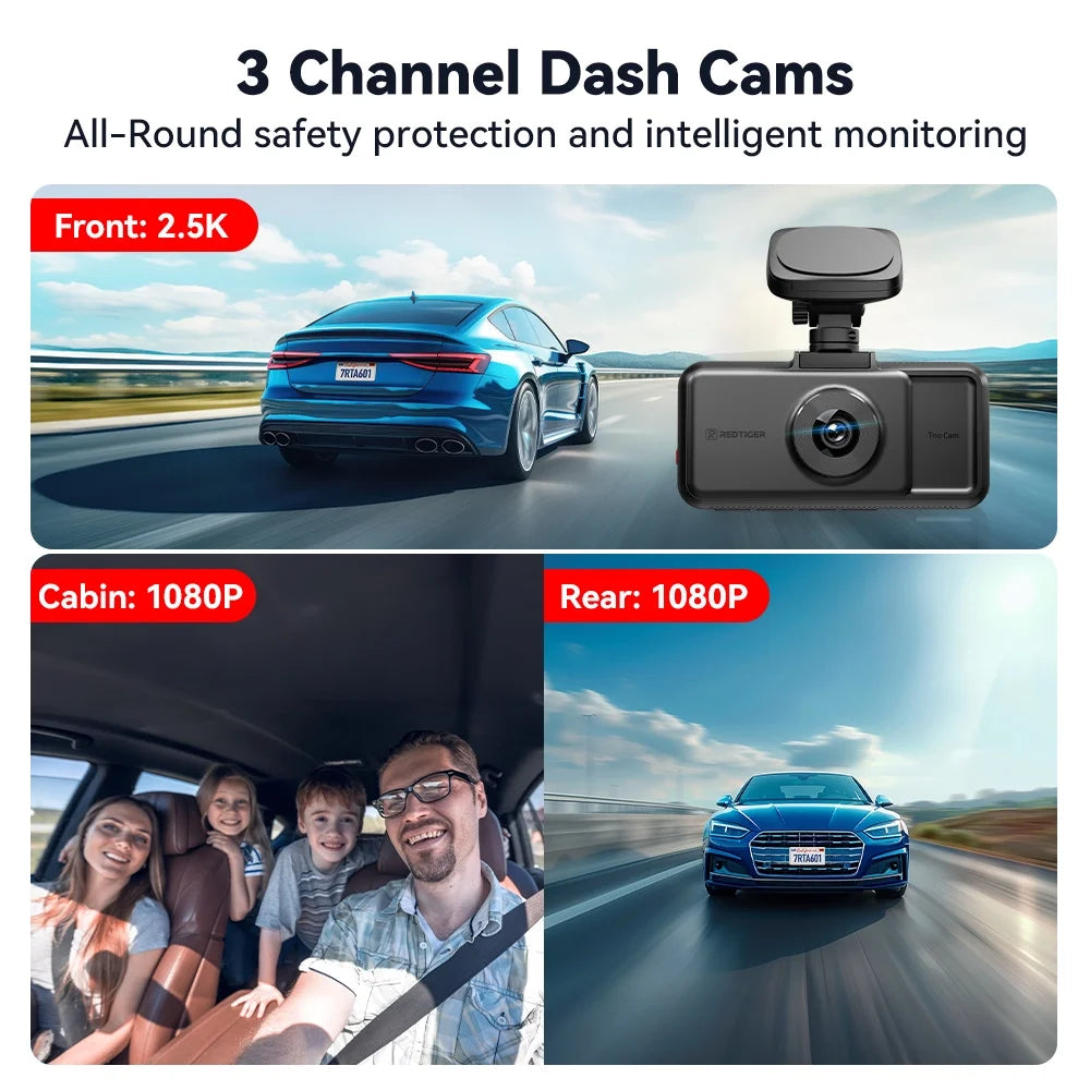 RedTiger A6 3 Channel Dash Cam 