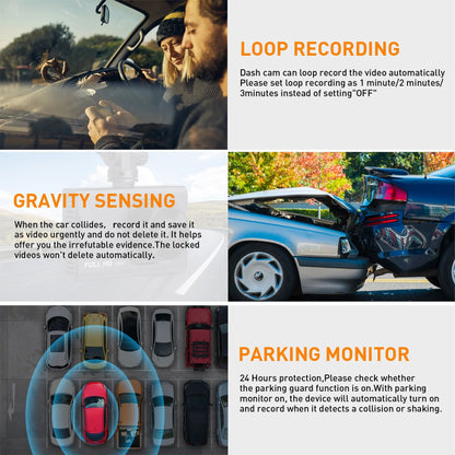 TrueWitness™ Dash Cam Front and Rear, 1080P Full HD Dash Camera