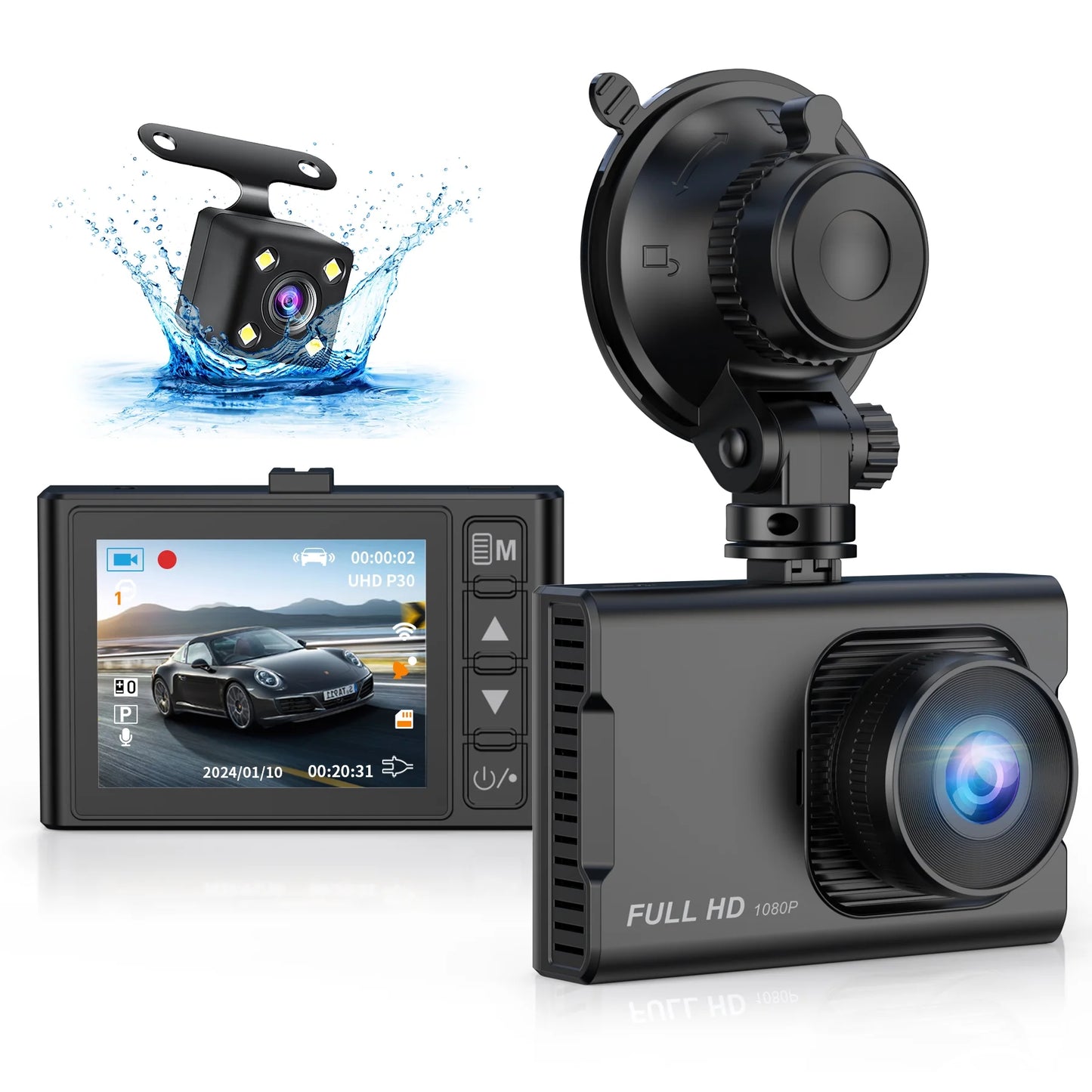TrueWitness™ Dash Cam Front and Rear, 1080P Full HD Dash Camera