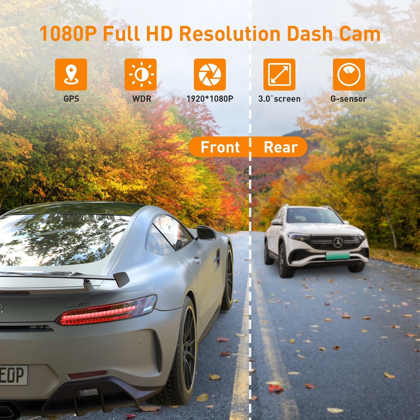 TrueWitness™ Dash Cam Front and Rear, 1080P Full HD Dash Camera