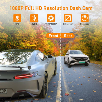 TrueWitness™ Dash Cam Front and Rear, 1080P Full HD Dash Camera